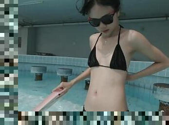 Hot Asian teen gets fingered in the hotel pool by an older white tourist - underwater - Baebi Hel