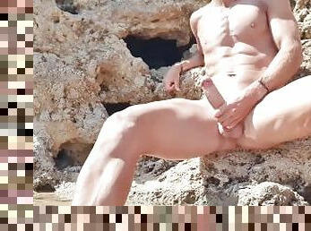 Hot Guy with a Big Cock in Risky Public Beach Masturbation: Almost Caught