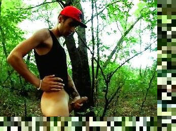 7 minutes fast intense huge dick jerking off in the evening woods