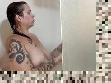 BBW stepmom MILF showers for stepson