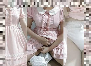 Crossdresser Wearing a Pink Dress and Jerking off on a Pull-up Diaper 01 ??? ?? ?? ???