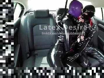 Sex in a driving car Latex Rubber Blowjob Sex