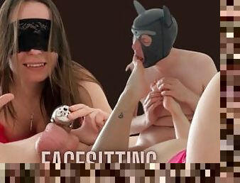 Facesitting on locked in chastity sub. Mistress playing with chastity while sitting on face