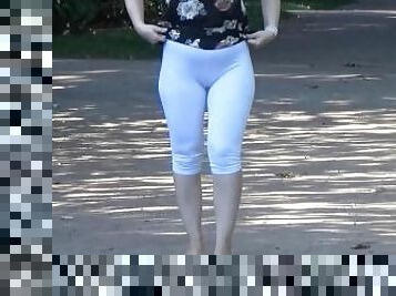 Public ass in white leggings