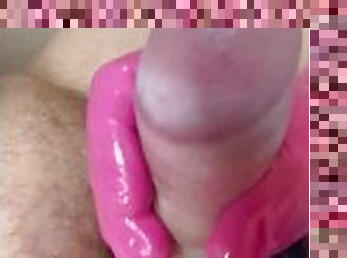 Extreme condom handjob with condom from my stepsister
