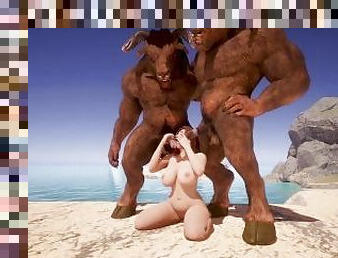 Furry minotaurs have fun with a chubby girl double penetration  3D Porn Wild Life