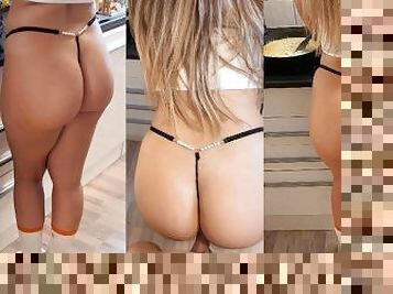 I fuck my stepsister in the kitchen while she cooks. Big Ass in Thong with white socks