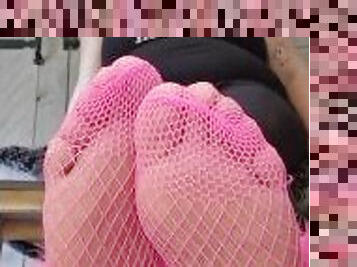 How beautifull are my pink feather fishnets on my beautifull feet?
