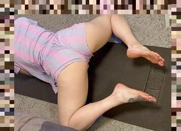 Showing her crotch during yoga