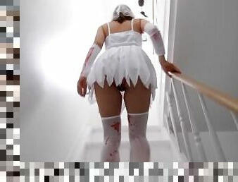 BBC slut hotwife training for cuckold white girl bride with big ass pawg blowjob in bathroom