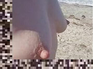 Flashing Strangers on the Beach - Showing Everyone my Hotwife Tits