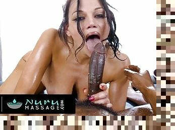 NURU MASSAGE - Hot 1st NURU Experience With Rough Interracial Fuck In POV With Busty Mona Azar